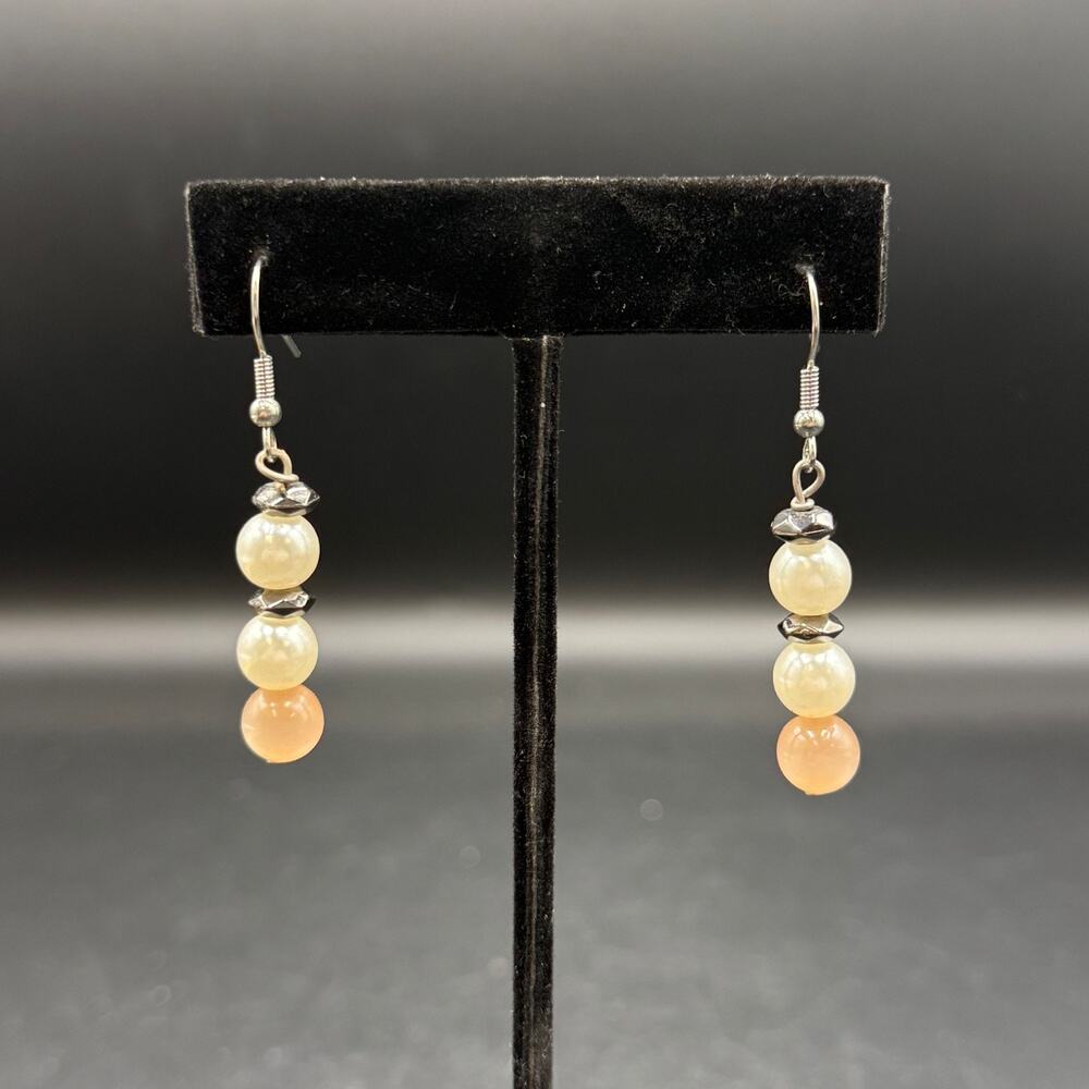 Vintage Whimsy Dangle Drop Earrings Stack Beads Silver Tone
